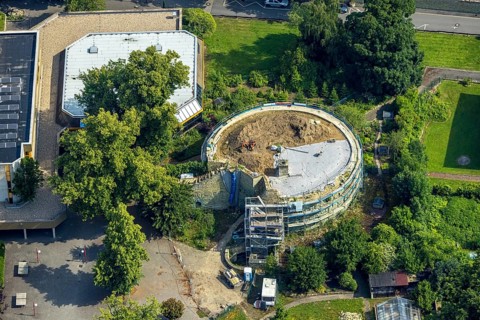 Aerial view, construction site Werl Castle, castle ruins of the former electoral town castle, Werl,