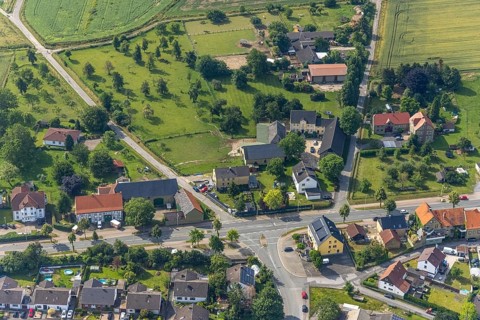 Aerial view, intersection Büdericher Bundesstraße Schlesienstraße Rottweg Minneweg, Westbüderich,