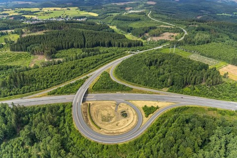 Aerial view, A4 motorway, Krombach exit onto the B54, Elben, Schönau, Wenden, Sauerland, North