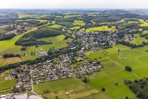 Aerial view, local view Hillmicke, Wenden, Sauerland, North Rhine-Westphalia, Germany, DE, Europe,