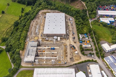 Aerial photo, industrial estate Gerlingen, construction site Eisenstraße, Hillmicke, Wenden,