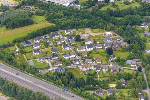 Aerial view, housing estate Auf dem Stein, Gerlingen, Wenden, Sauerland, North Rhine-Westphalia,