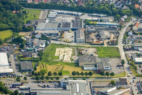 Aerial view, derelict land in Hammer Straße industrial estate, Kettler Outlet Neuwerk, Werl,