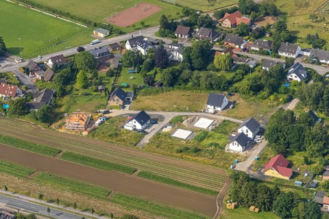 Aerial view, construction site, new residential area Albert-Schweitzer-Straße, Hilbeck, Werl,