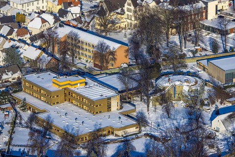 Aerial photo, Ursulinengymnasium Werl, castle ruins of the former electoral town castle, Werl,
