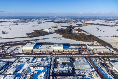 Aerial view, industrial estate KonWerl, ATU warehouse, sewage treatment plant Werl, waste
