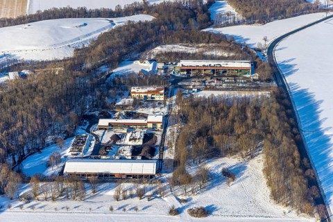 Aerial view, waste management Soest, sewage treatment plant Werl, winter, snow, Werl, Soester