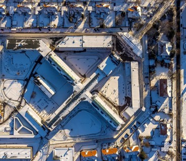 Aerial photo, Werl prison, JVA Werl, winter, snow, Werl, Soester Börde, North Rhine-Westphalia,