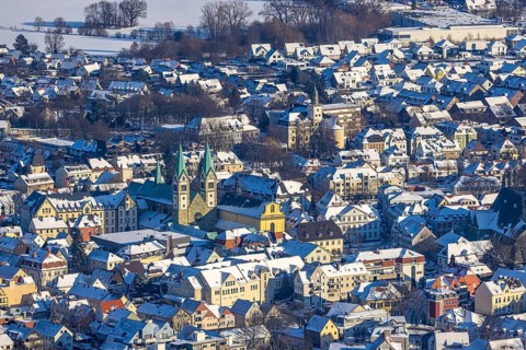Aerial view, pilgrimage basilica of the Visitation of the Virgin Mary, Walburgisstraße, old