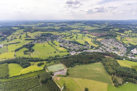 Aerial photo, Rothemühle sports ground and view of Heid, Wenden, Sauerland, North Rhine-Westphalia,