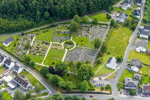 Aerial view, cemetery with circular route, parish of Wenden, Wenden, Sauerland, North