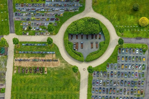 Aerial view, cemetery with circular route, parish of Wenden, Wenden, Sauerland, North