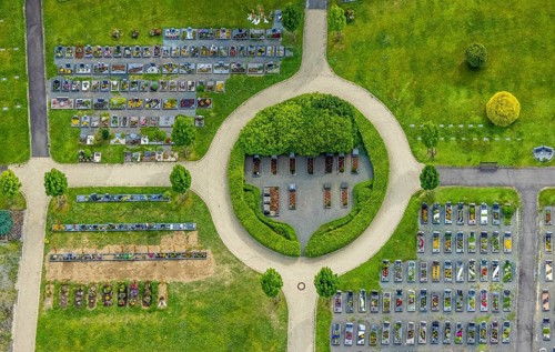 Aerial view, cemetery with circular route, parish of Wenden, Wenden, Sauerland, North