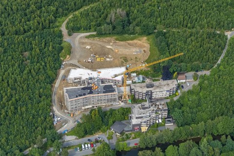 Aerial view, construction site St. Josefsheim, new construction Caritas Centre Wenden, Wenden,