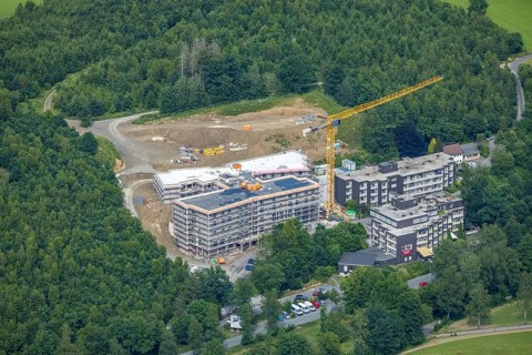Aerial view, construction site St. Josefsheim, new construction Caritas Centre Wenden, Wenden,