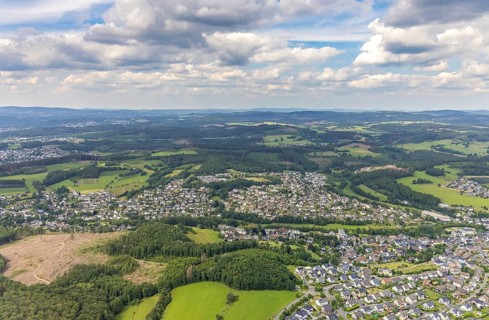 Aerial view, local view Wenden, Sauerland, North Rhine-Westphalia, Germany, DE, Europe, distant