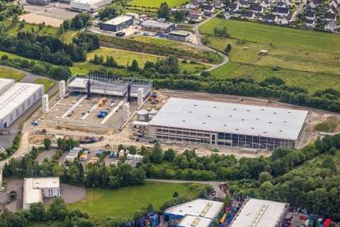 Aerial photo, industrial estate Gerlingen, construction site Eisenstraße, Hillmicke, Wenden,