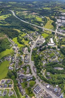 Aerial view, motorway bridge A45 and commercial area Hillmicker Straße in Gerlingen, Wenden,