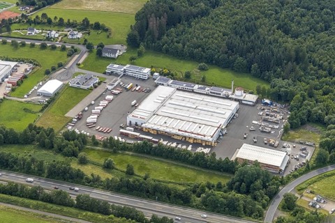 Aerial view, commercial area Rheinauer Straße, Weber Haus, Hünsborn, Wenden, Sauerland, North
