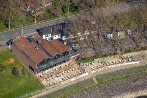 Aerial view, Restaurant Zur Arche an der Rheinpromenade, Görsicker, Voerde, Ruhr area, Lower Rhine,
