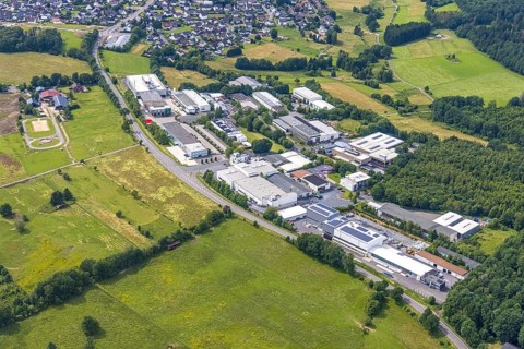 Aerial view, commercial area Siegener Straße, Ludger Clemens Landwirtschaftsbetrieb Reiterhof,