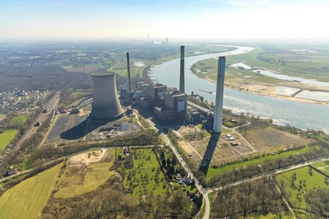 Aerial view, STEAG power plant Voerde, Möllen, Voerde, Ruhr area, Lower Rhine, North