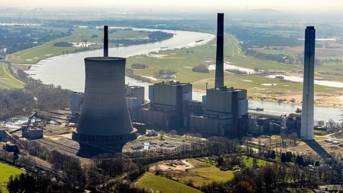 Aerial view, STEAG power plant Voerde, Möllen, Voerde, Ruhr area, Lower Rhine, North