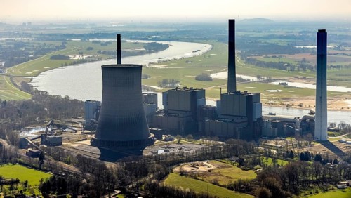 Aerial view, STEAG power plant Voerde, Möllen, Voerde, Ruhr area, Lower Rhine, North