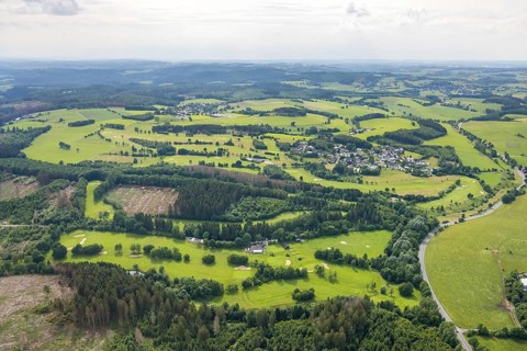 Aerial view, Golfclub Siegen-Olpe, Dörnscheid, Wenden, Sauerland, North Rhine-Westphalia, Germany,