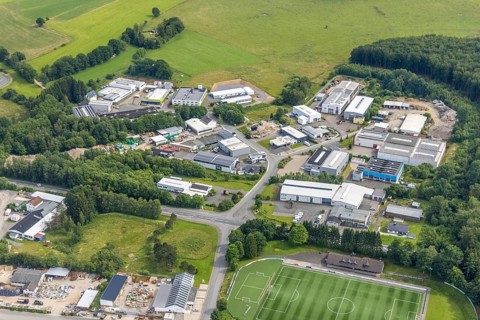 Aerial view, commercial area Hünsborn, Wenden, Sauerland, North Rhine-Westphalia, Germany, DE,