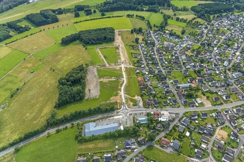 Aerial view, construction site, new development area An der Wahre, for residential buildings,