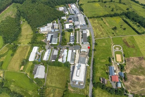 Aerial view, commercial area Siegener Straße, Ludger Clemens Landwirtschaftsbetrieb Reiterhof,