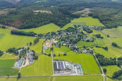 Aerial view, construction site and view of Römershagen, Wenden, Sauerland, North Rhine-Westphalia,