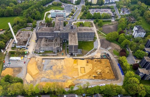 Aerial view, construction site, new clinic building at Helios Klinikum Niederberg, Velbert, Ruhr