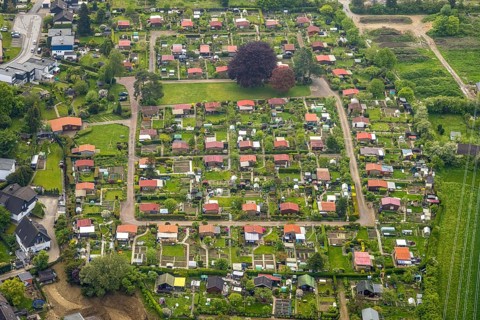 Aerial view, allotment garden association Birther Höfe, Asternweg, Hetterscheidt, city border