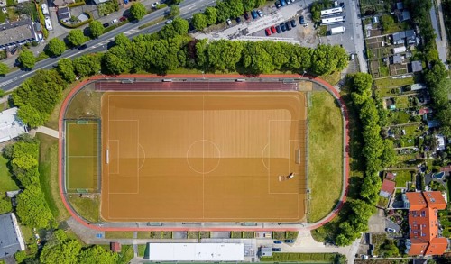 Aerial view, stadium Von-Böttinger-Platz, Velbert, Ruhr area, North Rhine-Westphalia, Germany, DE,