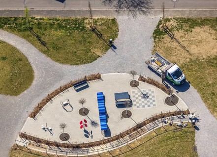 Aerial view, movement and neighbourhood park Am Tannenbusch, Am Tannenbusch, Friedrichsfeld,