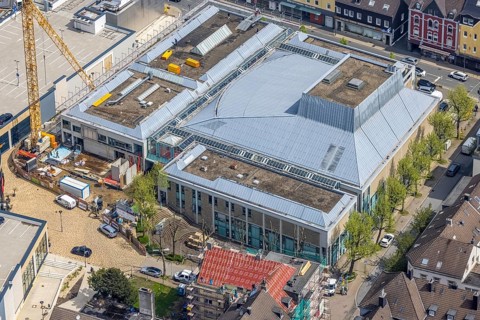 Aerial view, construction site at Forum Niederberg, Kultur- und Veranstaltungsbetrieb Velbert,