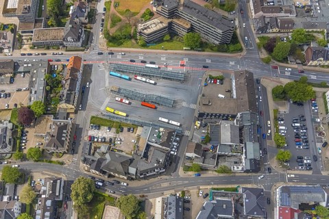 Aerial view, bus station, Velbert, Ruhr area, North Rhine-Westphalia, Germany, DE, Europe, aerial
