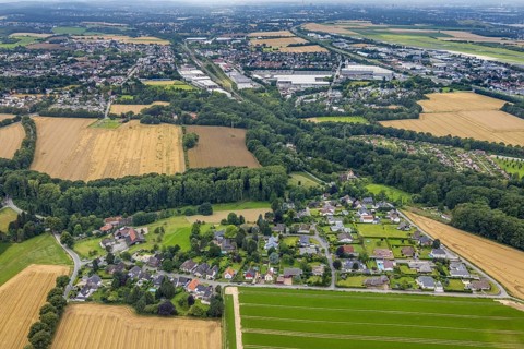 Aerial view, housing estate Massener Heide, Am Stuckenberg, Maßen, Unna, Ruhr area, North