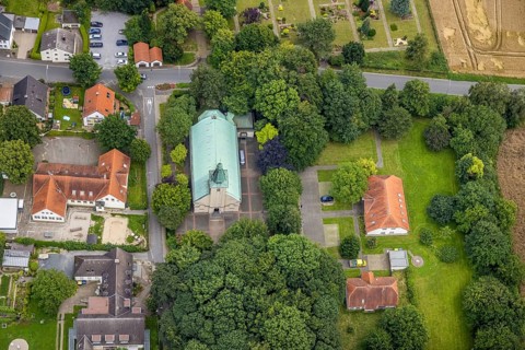 Aerial view, Catholic Church of St. Peter and Paul, Hemmerde, Unna, Ruhr area, North