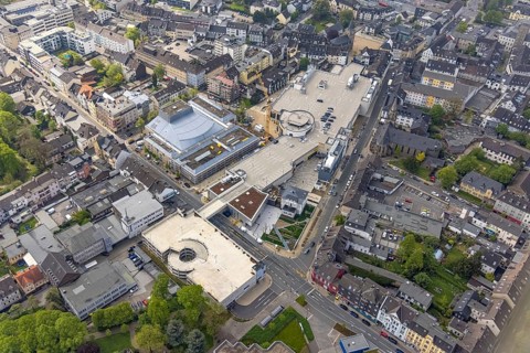 Aerial view, construction site at Forum Niederberg, cultural and event centre, StadtGalerie
