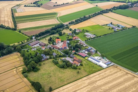 Aerial view, architectural monument, Haus Westhemmerde, farm, Westhemmerde, Unna, Ruhr area, North