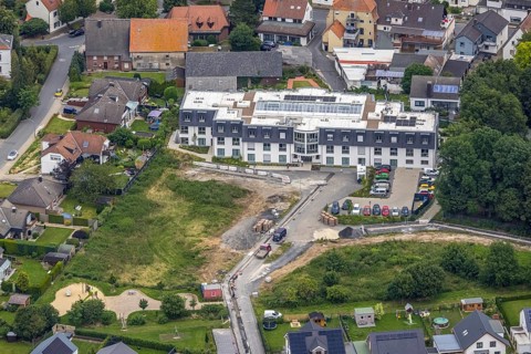 Aerial view, construction site at the nursing home complex Haus am Hellweg, Hemmerde, Unna, Ruhr