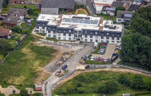 Aerial view, construction site at the nursing home complex Haus am Hellweg, Hemmerde, Unna, Ruhr