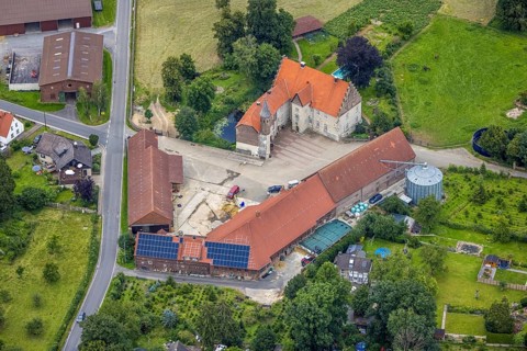 Aerial view, architectural monument, Haus Westhemmerde, farm, Westhemmerde, Unna, Ruhr area, North