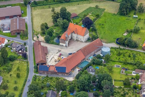 Aerial view, architectural monument, Haus Westhemmerde, farm, Westhemmerde, Unna, Ruhr area, North