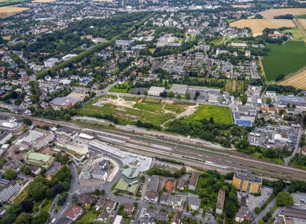 Aerial view, Unna railway station, Viktoriastrasse construction area for office building, Unna,