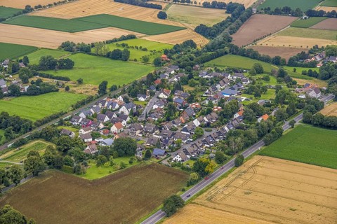 Aerial view, local view Mühlhausen, Unna, Ruhr area, North Rhine-Westphalia, Germany, DE, Europe,