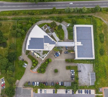 Aerial view, company building PVS / Westfalen-Süd rkV medical billing, Ülzen, Unna, Ruhr area,